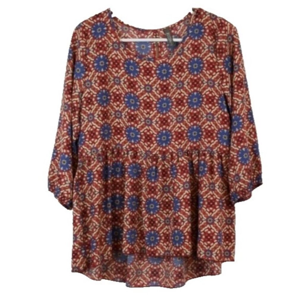 Evereve Allison Joy Womens BOHO Blouse Top Small Red Floral 3/4‎ Sleeve Festival